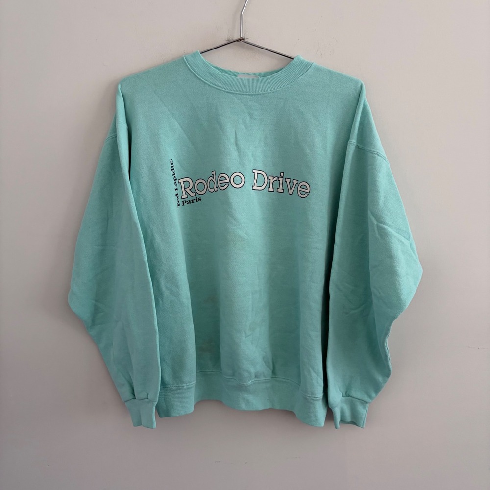 Vintage Ted Lapidus Paris Rodeo Drive Hanes Sweatshirt Teal XL